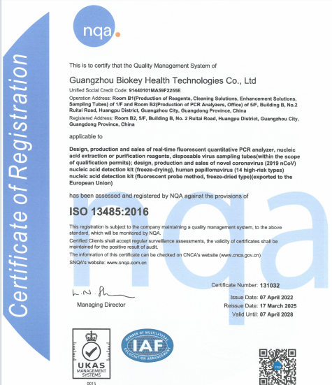 CHINA Guangzhou BioKey Healthy Technology Co.Ltd zertifizierungen